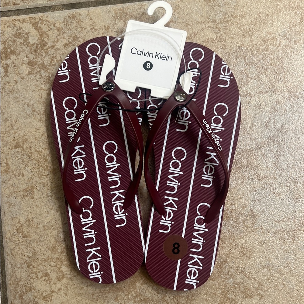 NWT Calvin Klein Maroon Selenya Flip Flops size 8
